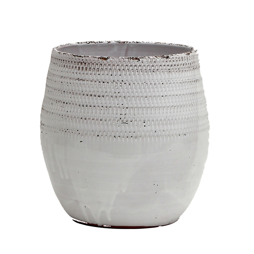 SCAVO Giardini Garden: Round &#39;Rullato&#39; Cachepot/Planter Large WHITE - artisticaitalian.com