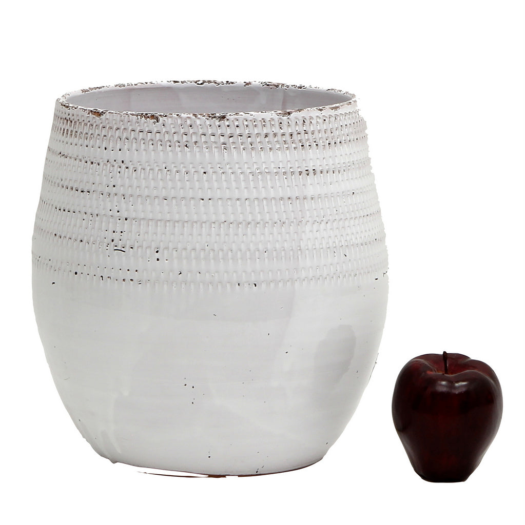 SCAVO Giardini Garden: Round 'Rullato' Cachepot/Planter Large WHITE - artisticaitalian.com