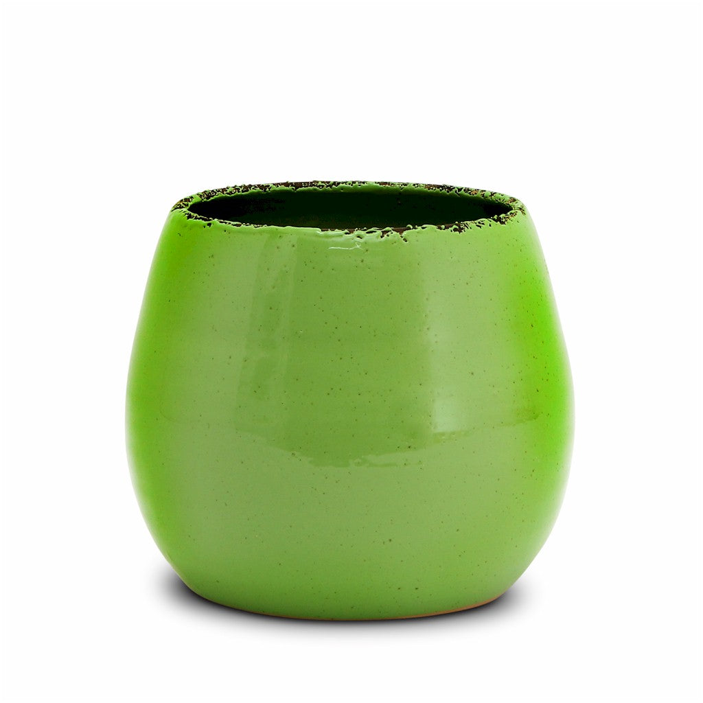 SCAVO Giardini Garden: Round Shaped Cachepot/Planter Small &#39;VERDE PRATO&#39; Dark Green - artisticaitalian.com