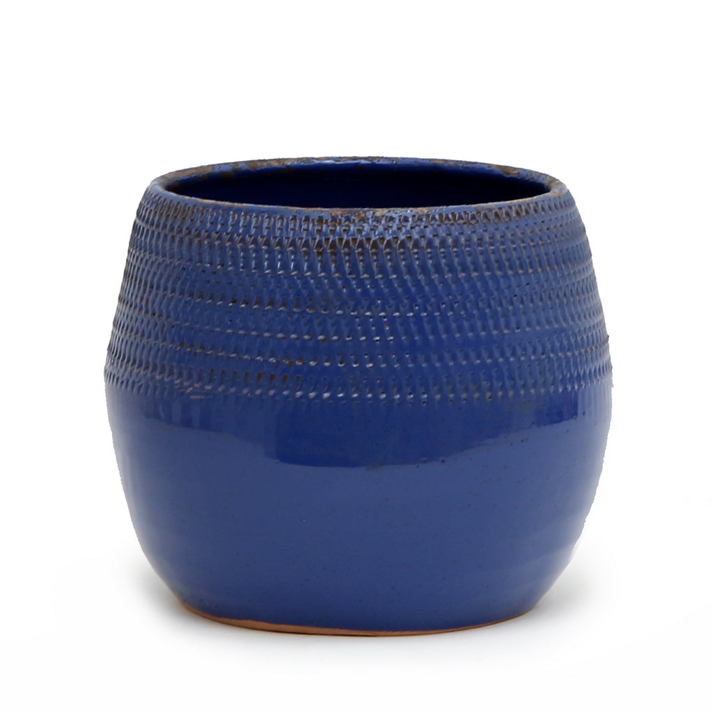 SCAVO Giardini Garden: Round &#39;Rullato&#39; Cachepot/Planter Small  AVIATOR Dark Blue - artisticaitalian.com