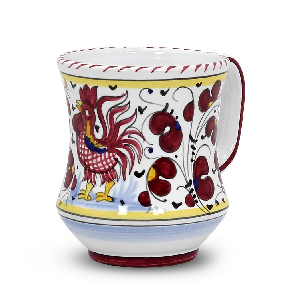 ORVIETO RED ROOSTER: Concave Deluxe Mug (12 Oz.) [STRIPED RIM] - artisticaitalian.com