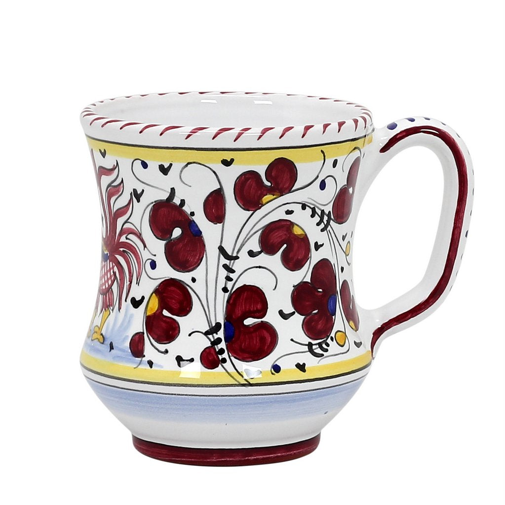 ORVIETO RED ROOSTER: Concave Deluxe Mug (12 Oz.) [STRIPED RIM] - artisticaitalian.com