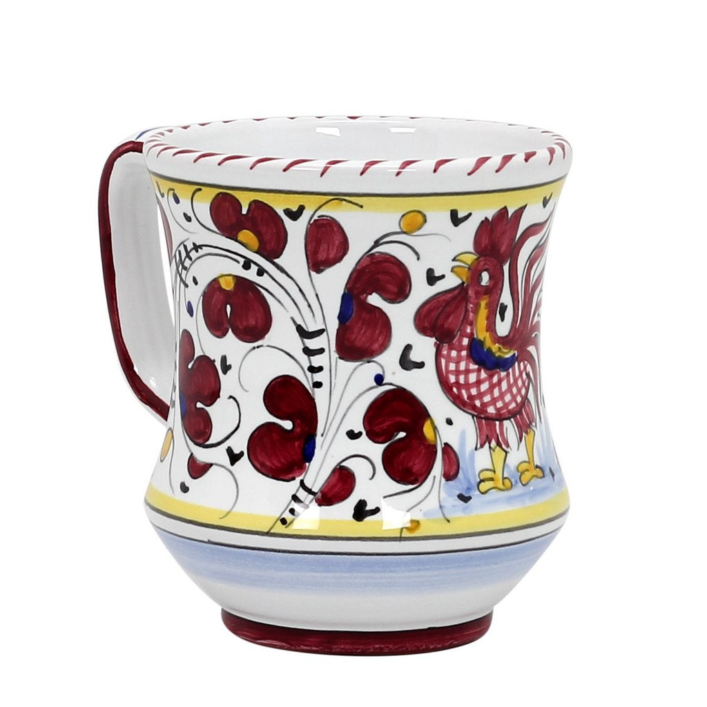 ORVIETO RED ROOSTER: Concave Deluxe Mug (12 Oz.) [STRIPED RIM] - artisticaitalian.com