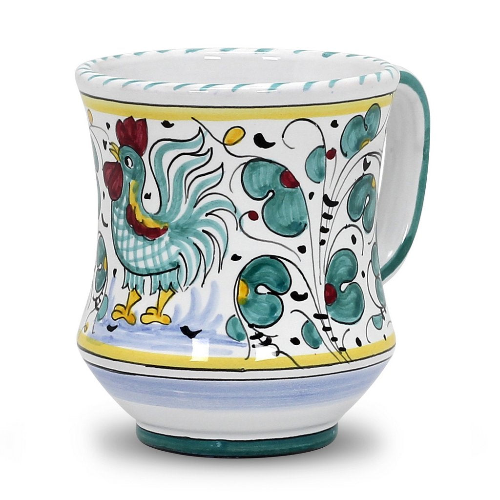 ORVIETO GREEN ROOSTER: Concave Deluxe Mug (12 Oz.) - artisticaitalian.com