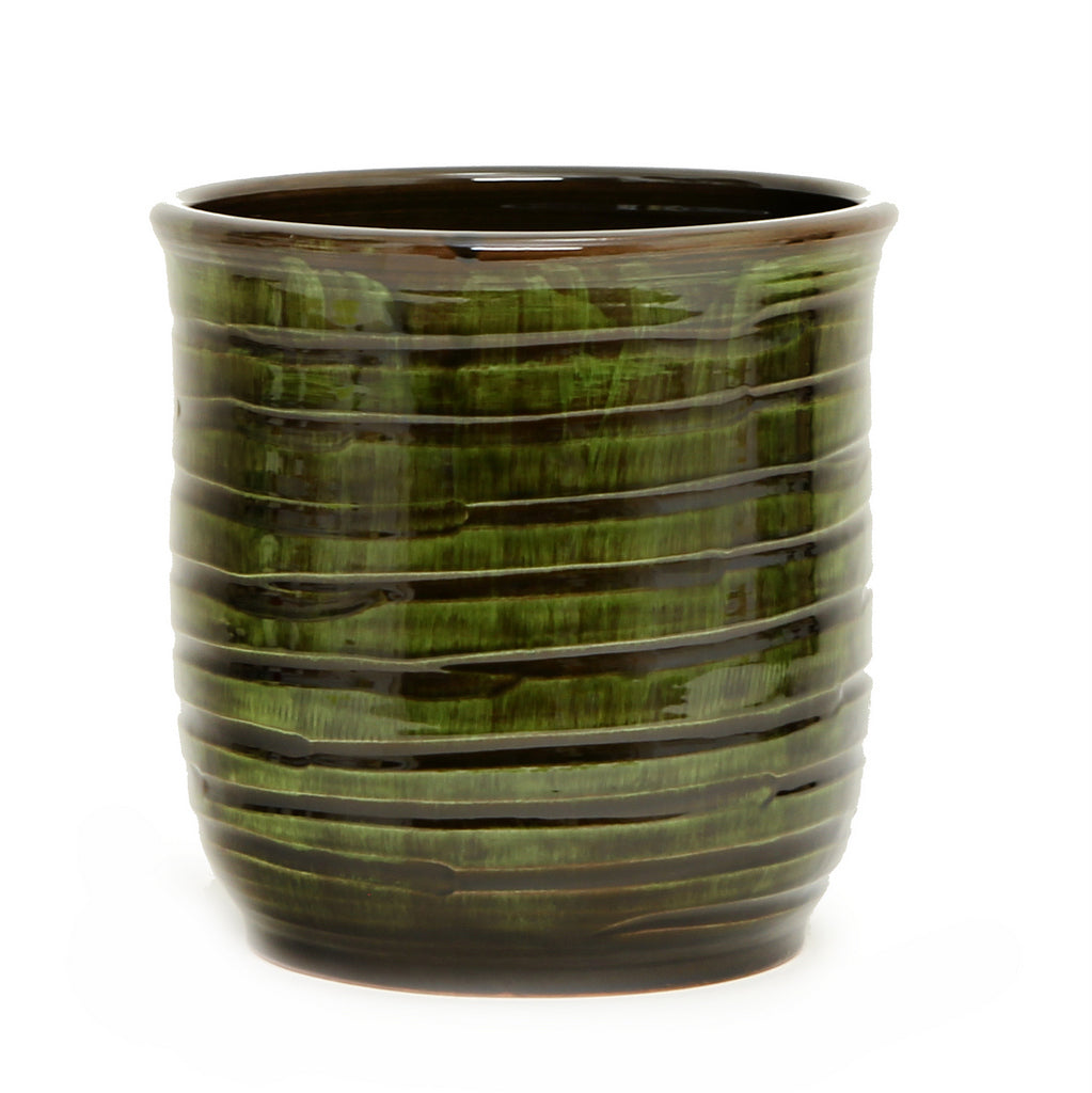 SCAVO Giardini Garden: Modern-Rustic &#39;Rigato&#39; Cachepot/Planter Translucent VERDE OLIVA (Olive Green) - artisticaitalian.com