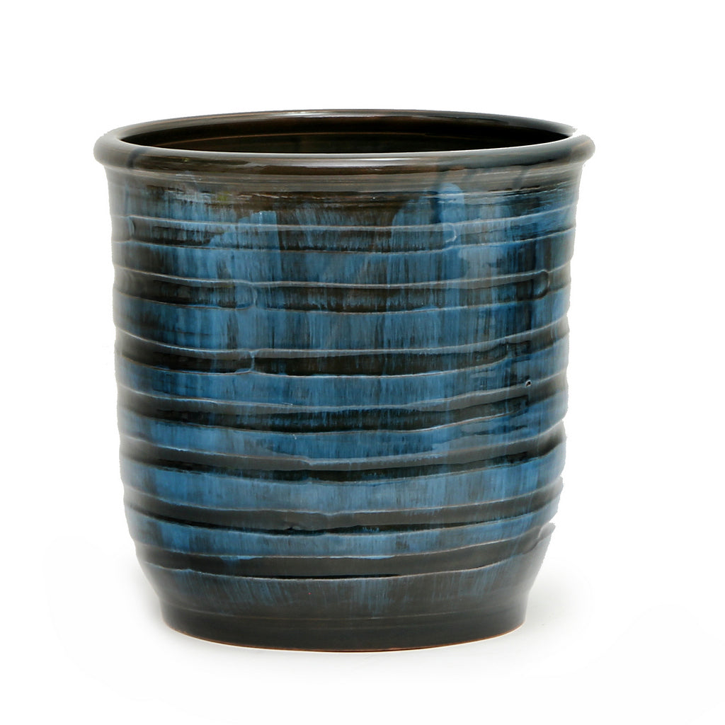 SCAVO Giardini Garden: Modern-Rustic &#39;Rigato&#39; Cachepot/Planter Translucent BLU MARINO (Dark Blue) - artisticaitalian.com