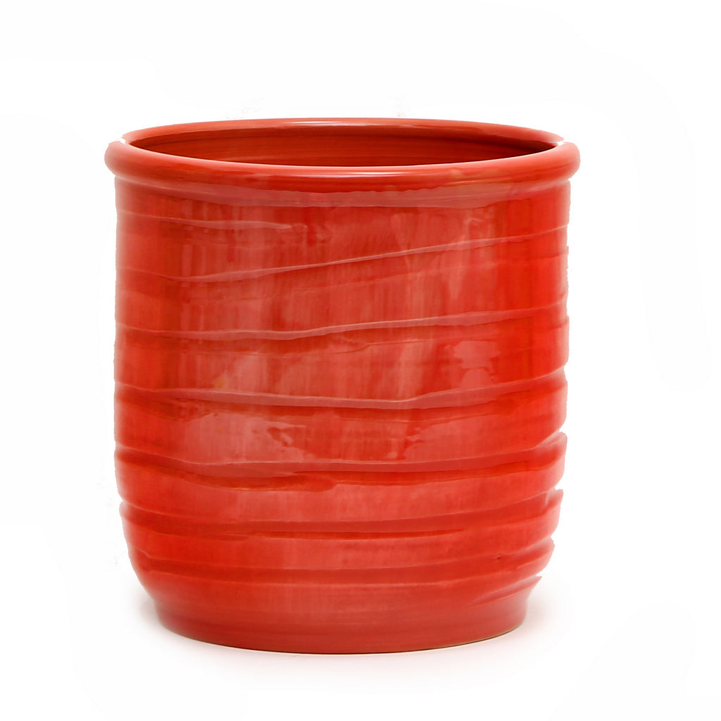 SCAVO Giardini Garden: Modern-Rustic &#39;Rigato&#39; Cachepot/Planter Translucent RED CORAL - artisticaitalian.com