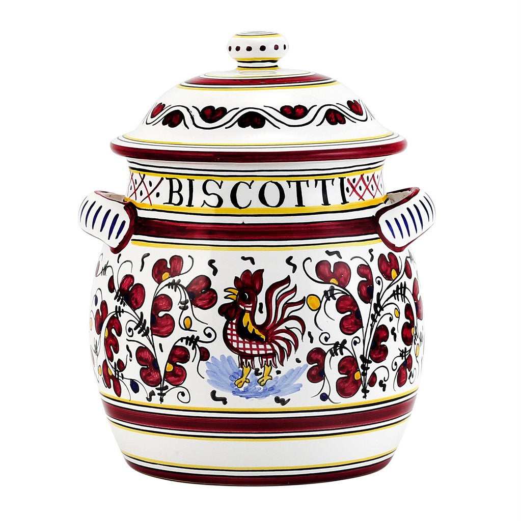 ORVIETO RED ROOSTER: Traditional Biscotti Jar - artisticaitalian.com