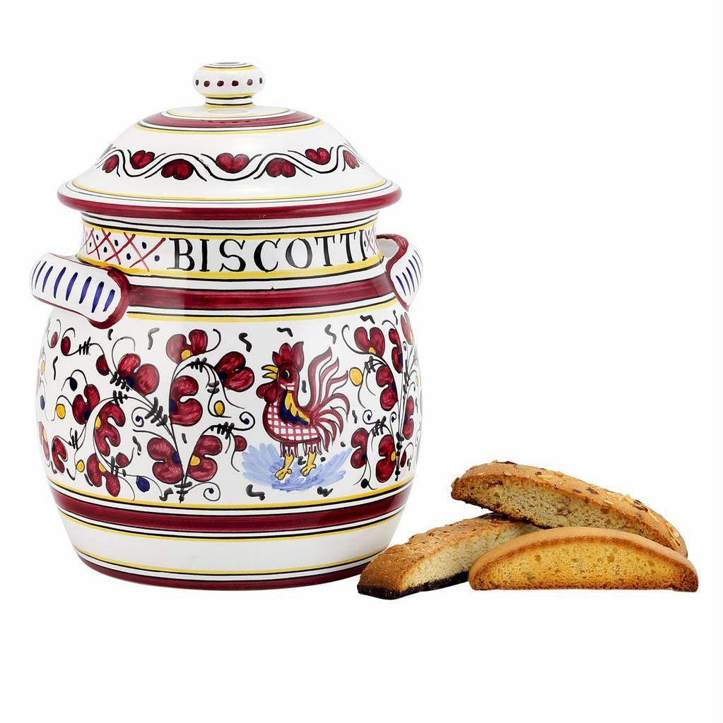 ORVIETO RED ROOSTER: Traditional Biscotti Jar - artisticaitalian.com