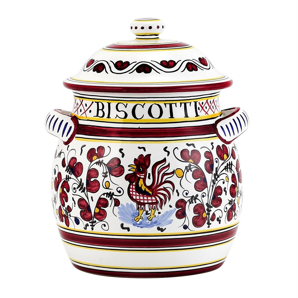 ORVIETO RED ROOSTER: Bundle with Utensil Holder + Biscotti Jar - artisticaitalian.com