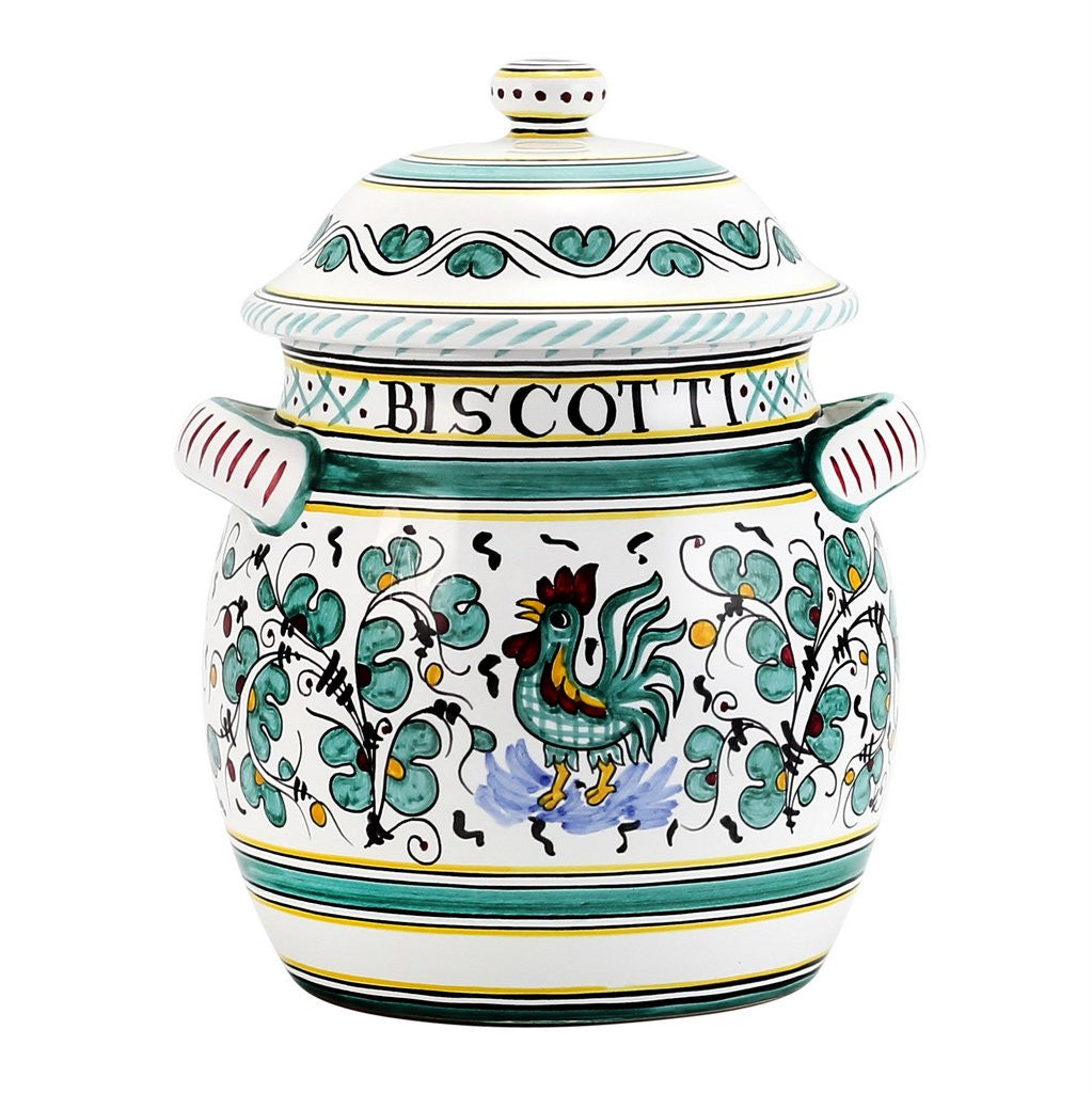 ORVIETO GREEN ROOSTER: Traditional Biscotti Jar - artisticaitalian.com