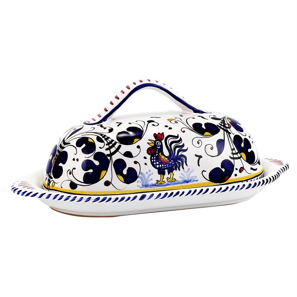 ORVIETO BLUE ROOSTER: Butter Dish with Cover - artisticaitalian.com