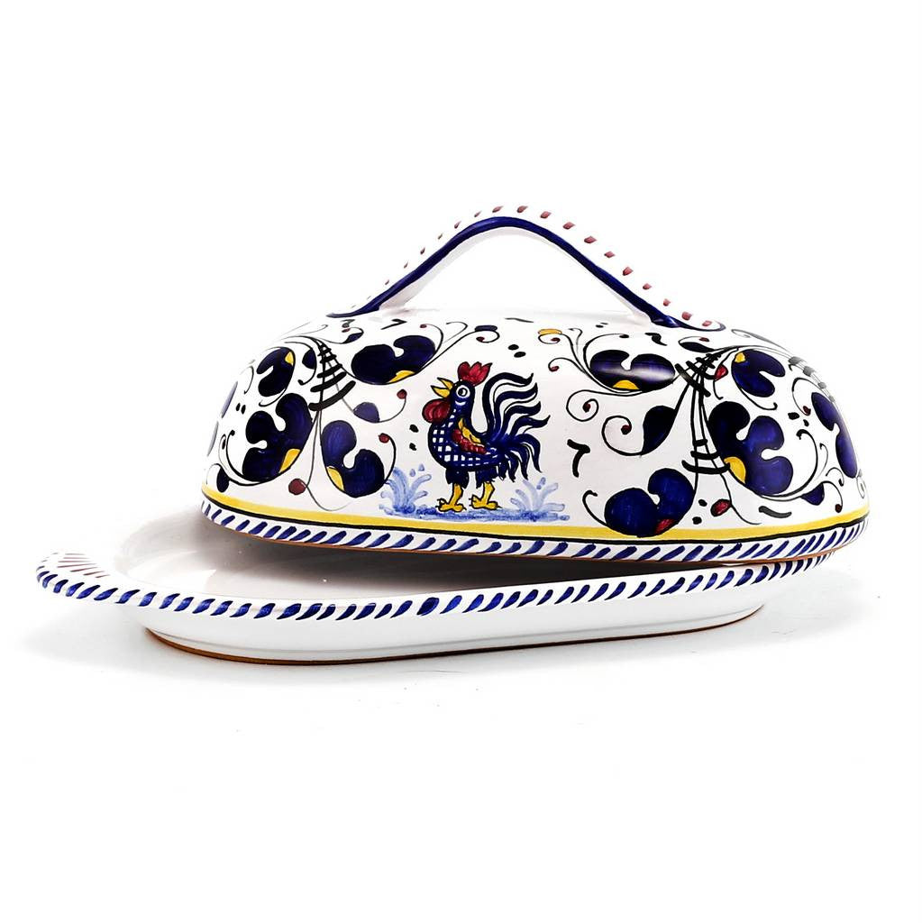 ORVIETO BLUE ROOSTER: Butter Dish with Cover - artisticaitalian.com