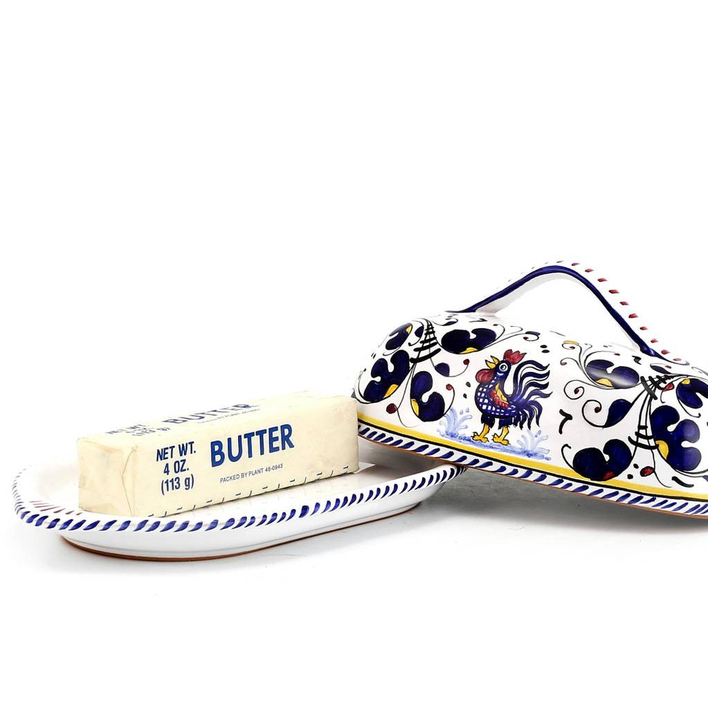 ORVIETO BLUE ROOSTER: Butter Dish with Cover - artisticaitalian.com