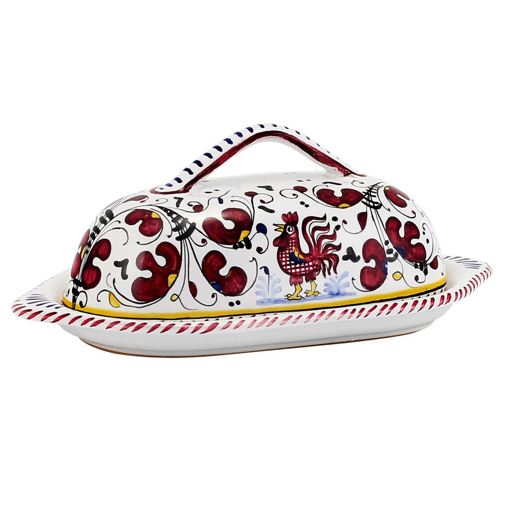 ORVIETO RED ROOSTER: Butter Dish with Cover - artisticaitalian.com