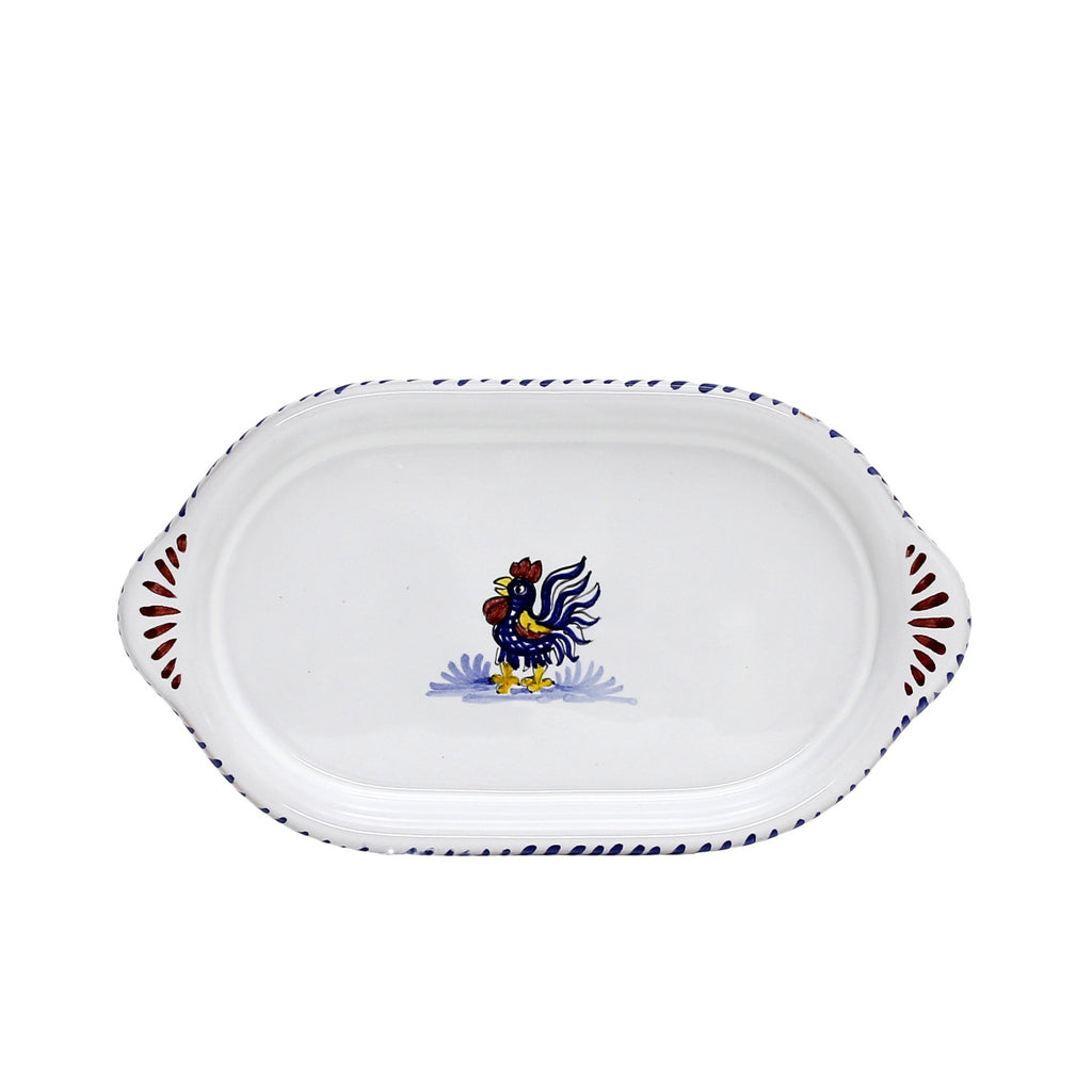 ORVIETO BLUE ROOSTER: Oval/Oblong Small Tray - artisticaitalian.com