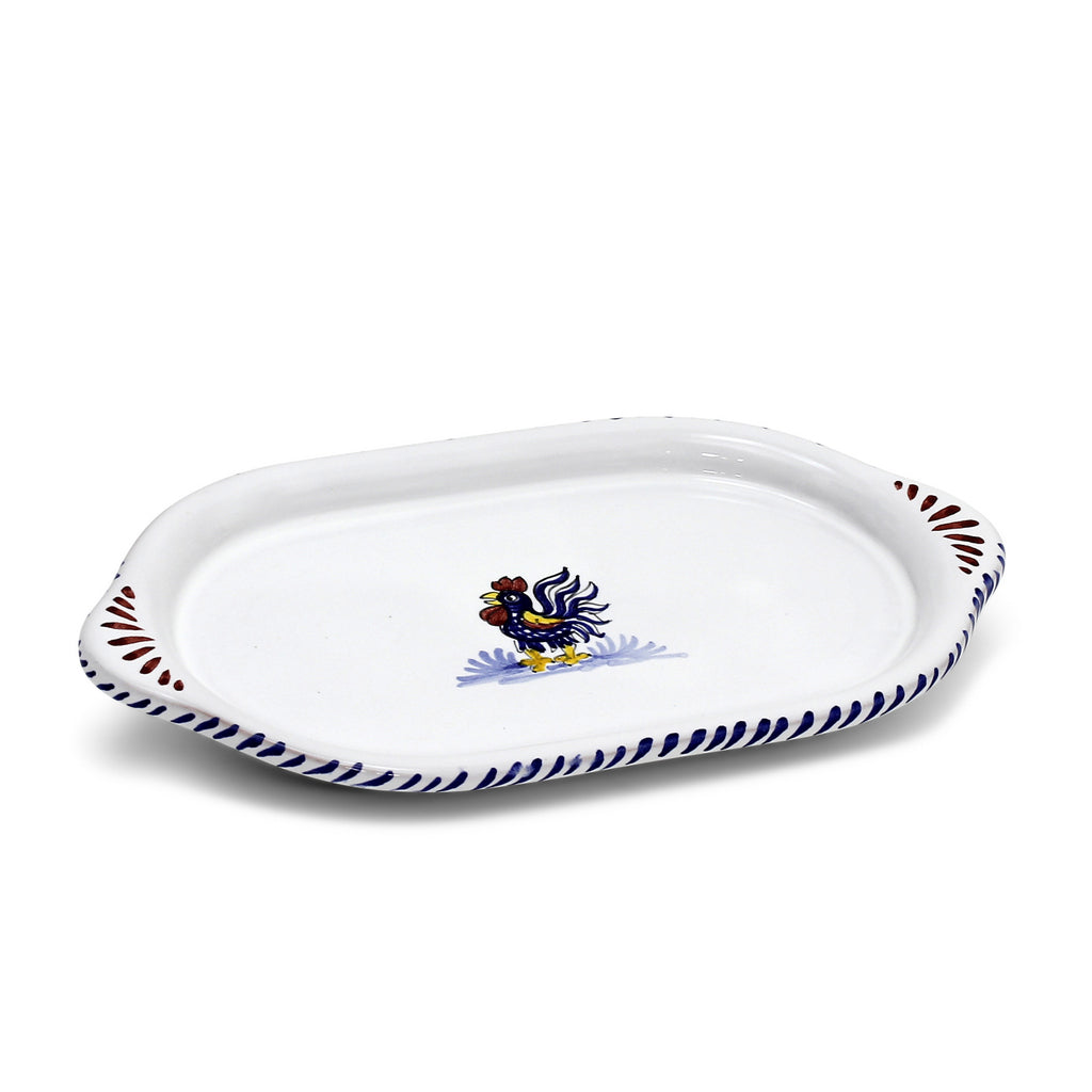 ORVIETO BLUE ROOSTER: Oval/Oblong Small Tray - artisticaitalian.com