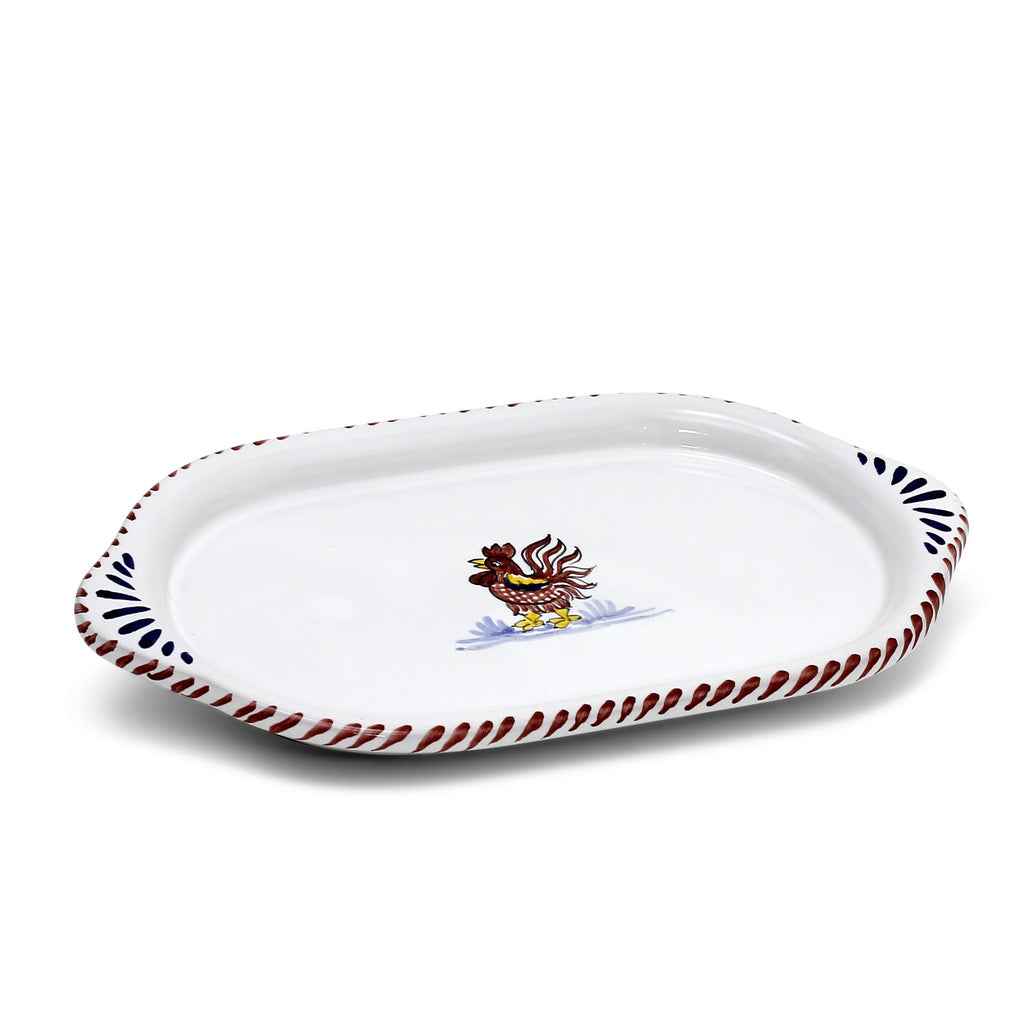 ORVIETO RED ROOSTER: Oval/Oblong Small Tray - artisticaitalian.com