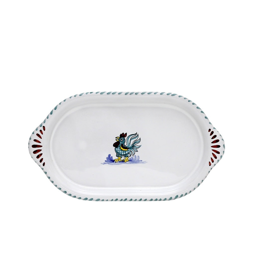 ORVIETO GREEN ROOSTER: Oval/Oblong Small Tray - artisticaitalian.com