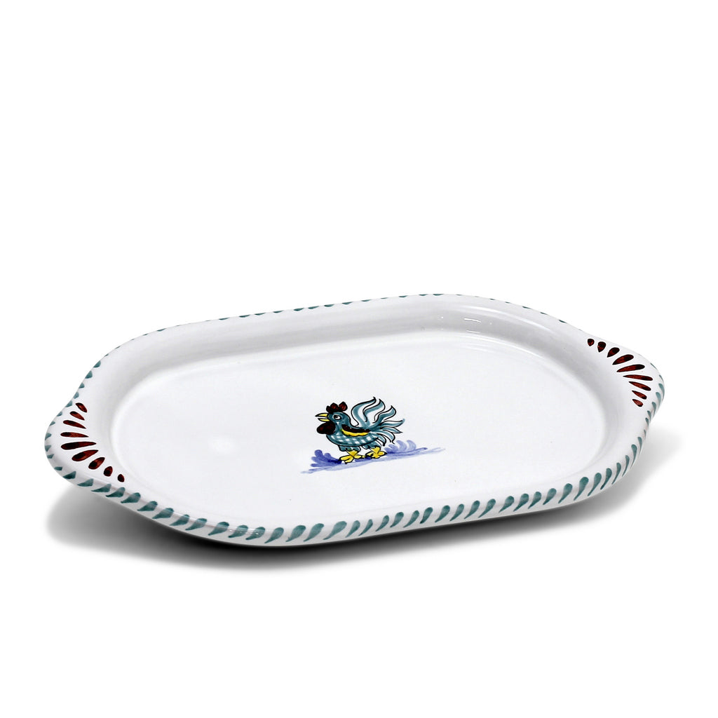 ORVIETO GREEN ROOSTER: Oval/Oblong Small Tray - artisticaitalian.com