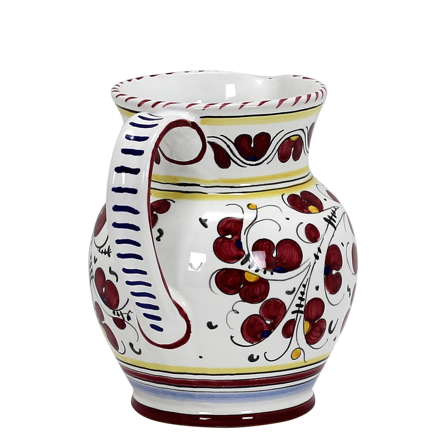 ORVIETO RED ROOSTER: Traditional Deruta Pitcher (1.25 Liters/40 Oz/5 Cups) - artisticaitalian.com