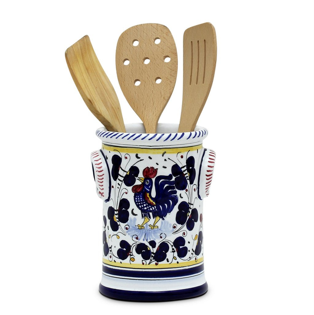 ORVIETO BLUE ROOSTER: Bundle with Utensil Holder + Biscotti Jar - artisticaitalian.com