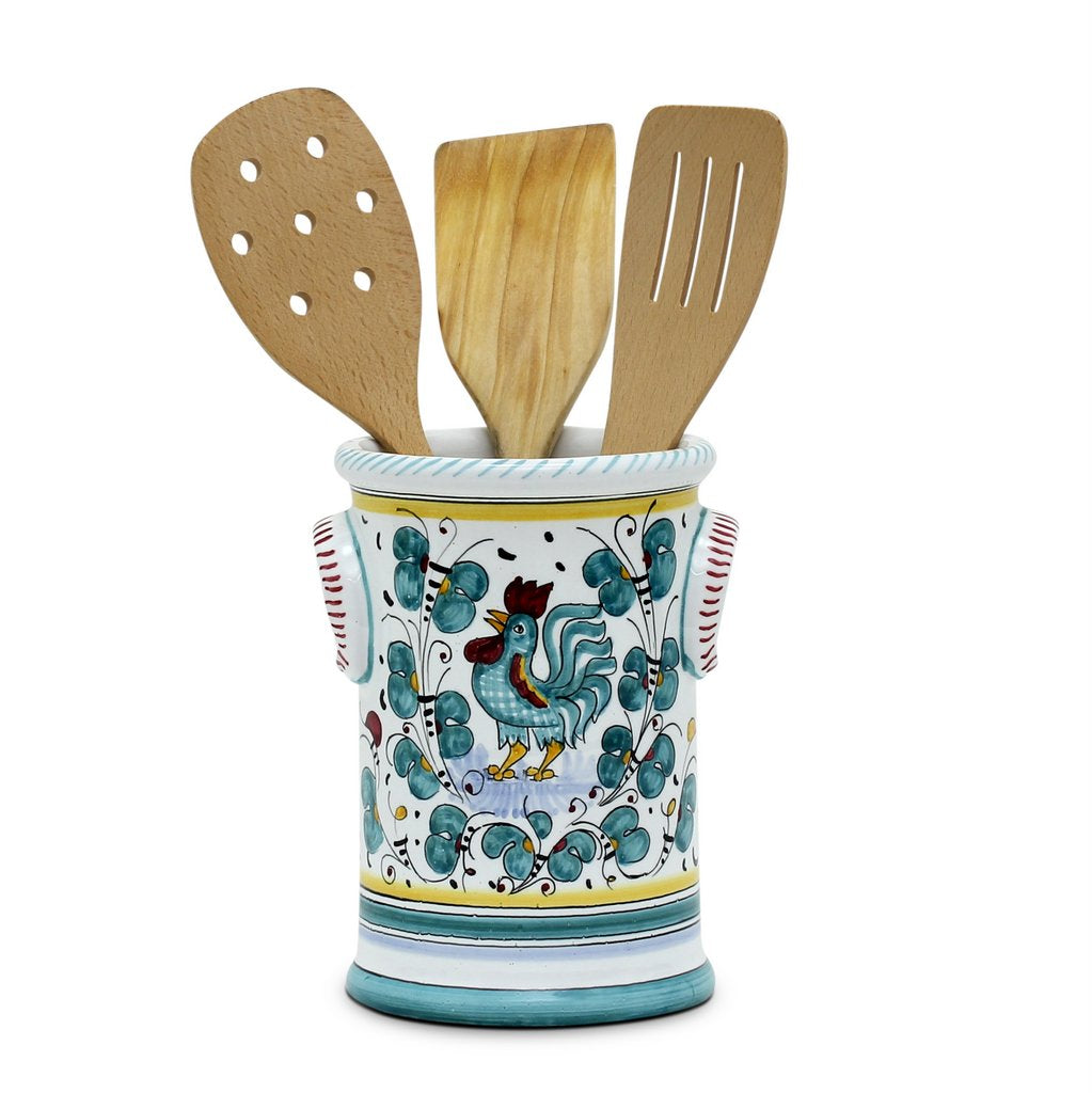 ORVIETO GREEN ROOSTER: Utensil Holder - artisticaitalian.com