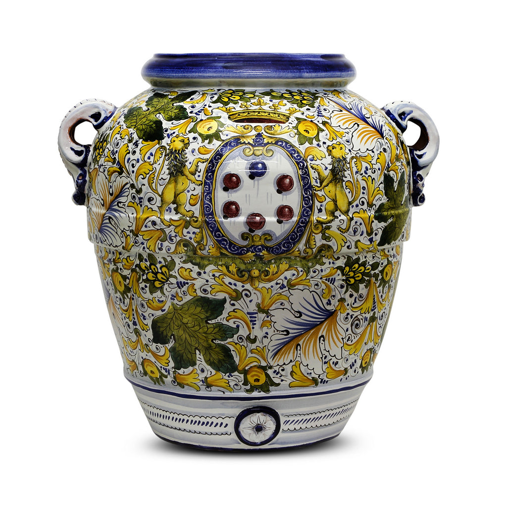 MAJOLICA CAFFAGIOLO: Extra Large Tuscan Orcio with Medici Crest - artisticaitalian.com