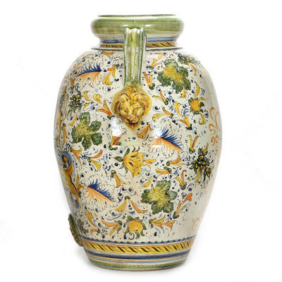 MAJOLICA CAFFAGIOLO: Extra Large Tuscan Orcio with Medici Crest + Lions - artisticaitalian.com