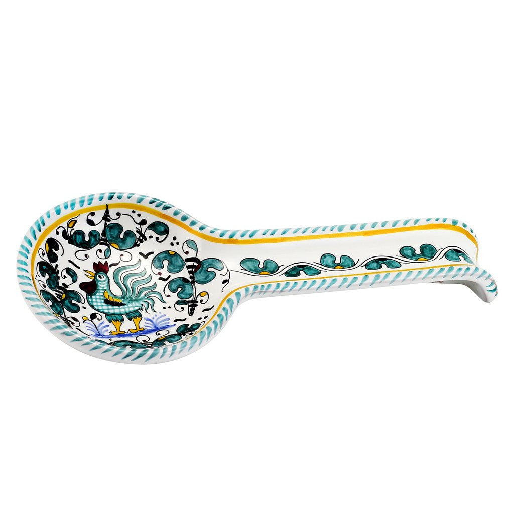 ORVIETO GREEN ROOSTER: Spoon Rest Deluxe - artisticaitalian.com