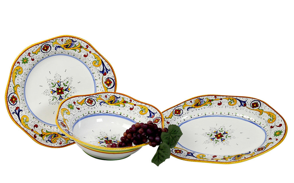 RAFFAELLESCO: Large Serving Set Platters (1 Lg Bowl + 1 Lg Charger + 1 Lg Platter) - artisticaitalian.com