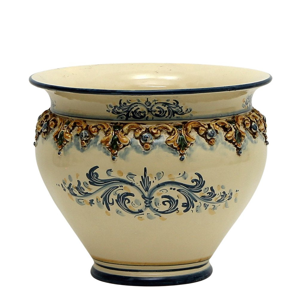 SOFIA TRICOLORE:  Round Cachepot/Planter with Bass Relief Decoration - Medium (14&quot; Diam) - artisticaitalian.com