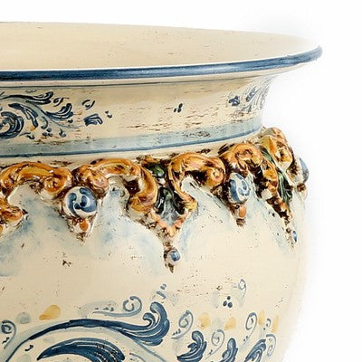 SOFIA TRICOLORE:  Round Cachepot/Planter with Bass Relief Decoration - Medium (14" Diam) - artisticaitalian.com