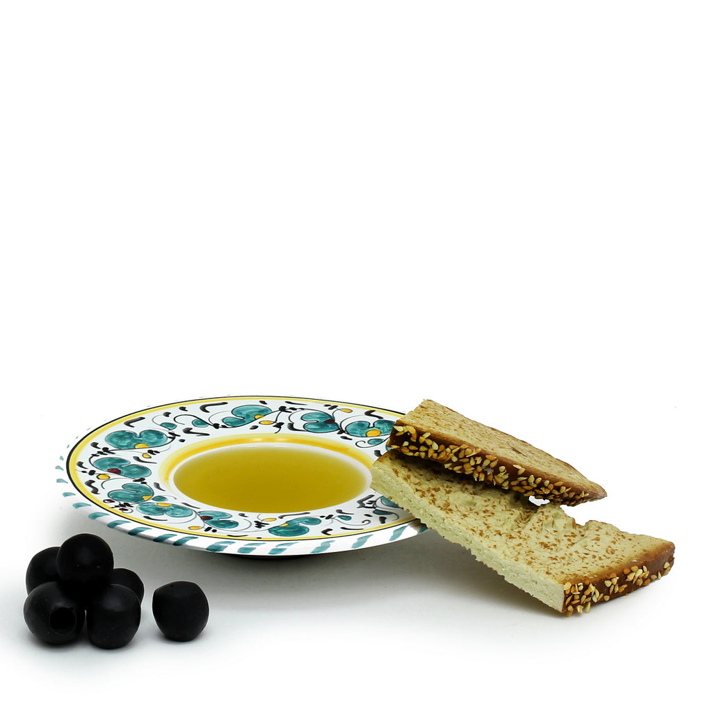 ORVIETO GREEN ROOSTER: Olive Oil Dipping Bowl - artisticaitalian.com