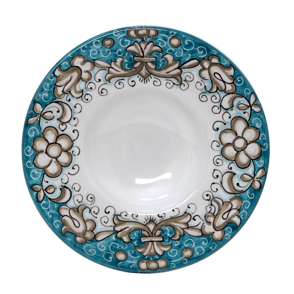 DERUTA COLORI: Olive Oil Fancy Dipping Bowl with large rim AQUA/TEAL Color - artisticaitalian.com