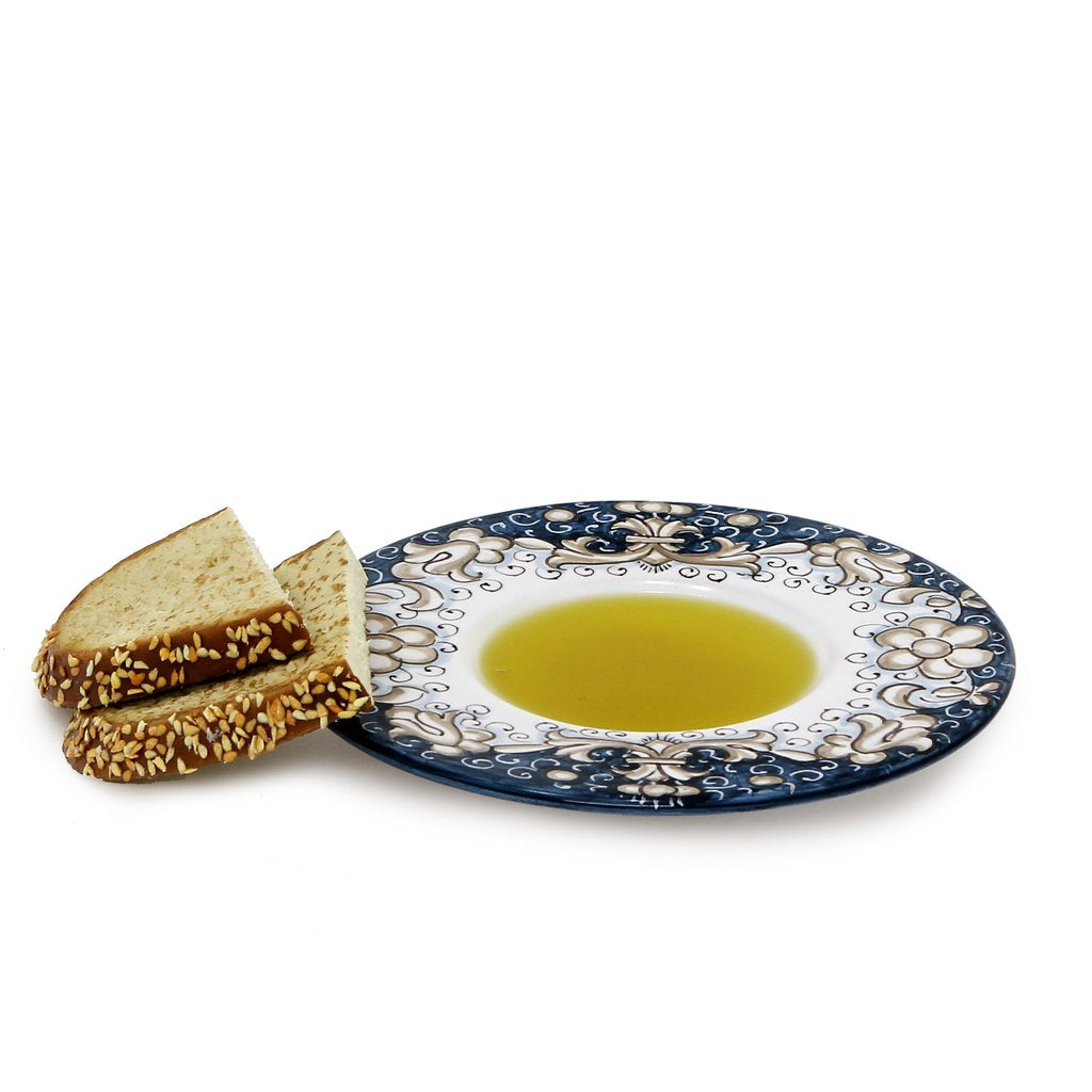 DERUTA COLORI: Olive Oil Fancy Dipping Bowl with large rim BLUE ANTICO Color - artisticaitalian.com