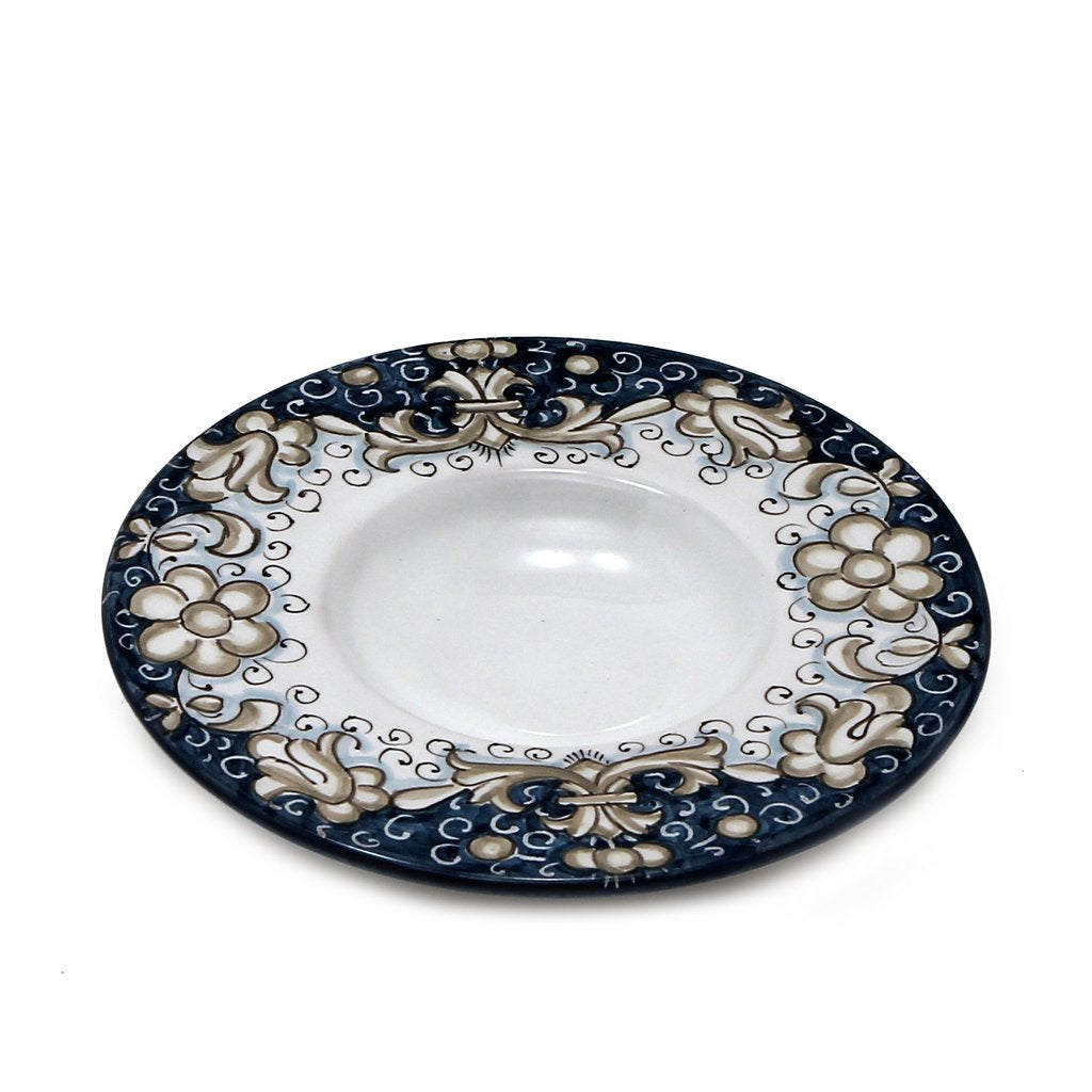 DERUTA COLORI: Olive Oil Fancy Dipping Bowl with large rim BLUE ANTICO Color - artisticaitalian.com