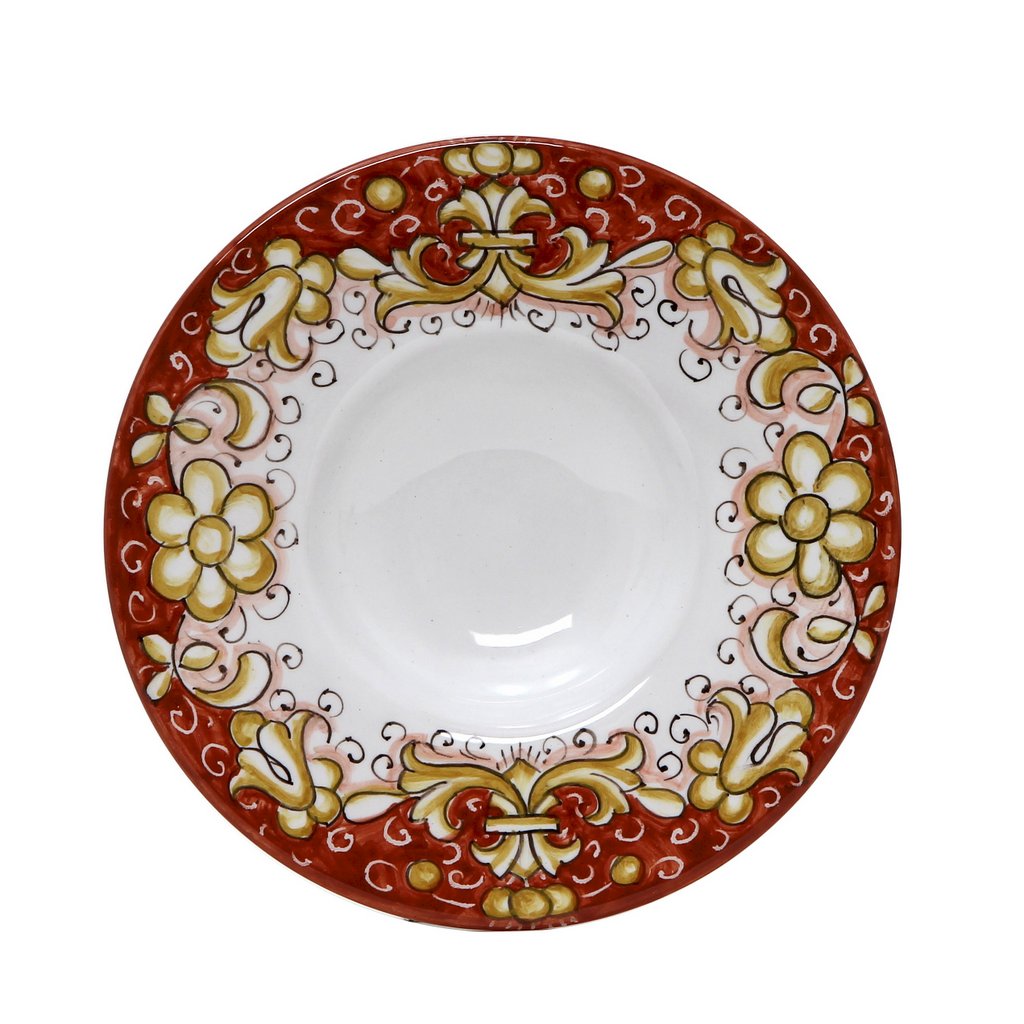 DERUTA COLORI: Olive Oil Fancy Dipping Bowl with large rim - CORAL RED - artisticaitalian.com