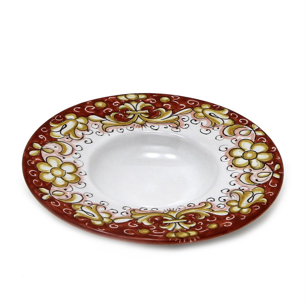 DERUTA COLORI: Olive Oil Fancy Dipping Bowl with large rim - CORAL RED - artisticaitalian.com