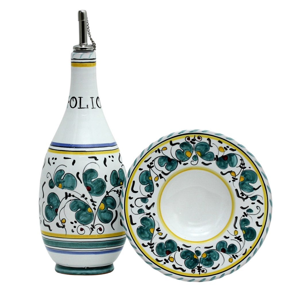 ORVIETO GREEN ROOSTER: Olive Oil Bottle Dispenser - artisticaitalian.com