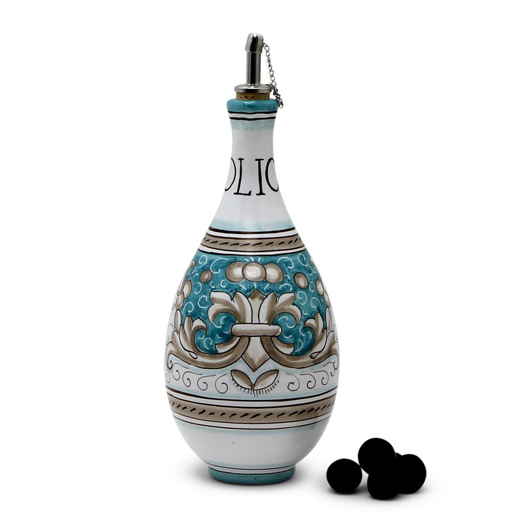 DERUTA COLORI: Traditional Olive Oil Bottle with pourer AQUA/TEAL Color - artisticaitalian.com