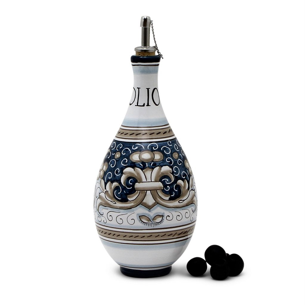 DERUTA COLORI: Traditional Olive Oil Bottle with pourer BLUE ANTICO Color - artisticaitalian.com