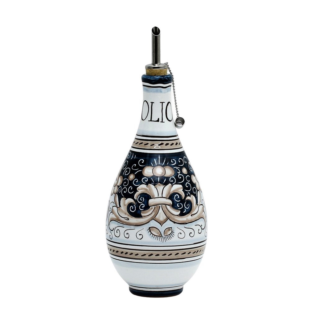 DERUTA COLORI: Traditional Olive Oil Bottle with pourer BLUE ANTICO Color - artisticaitalian.com