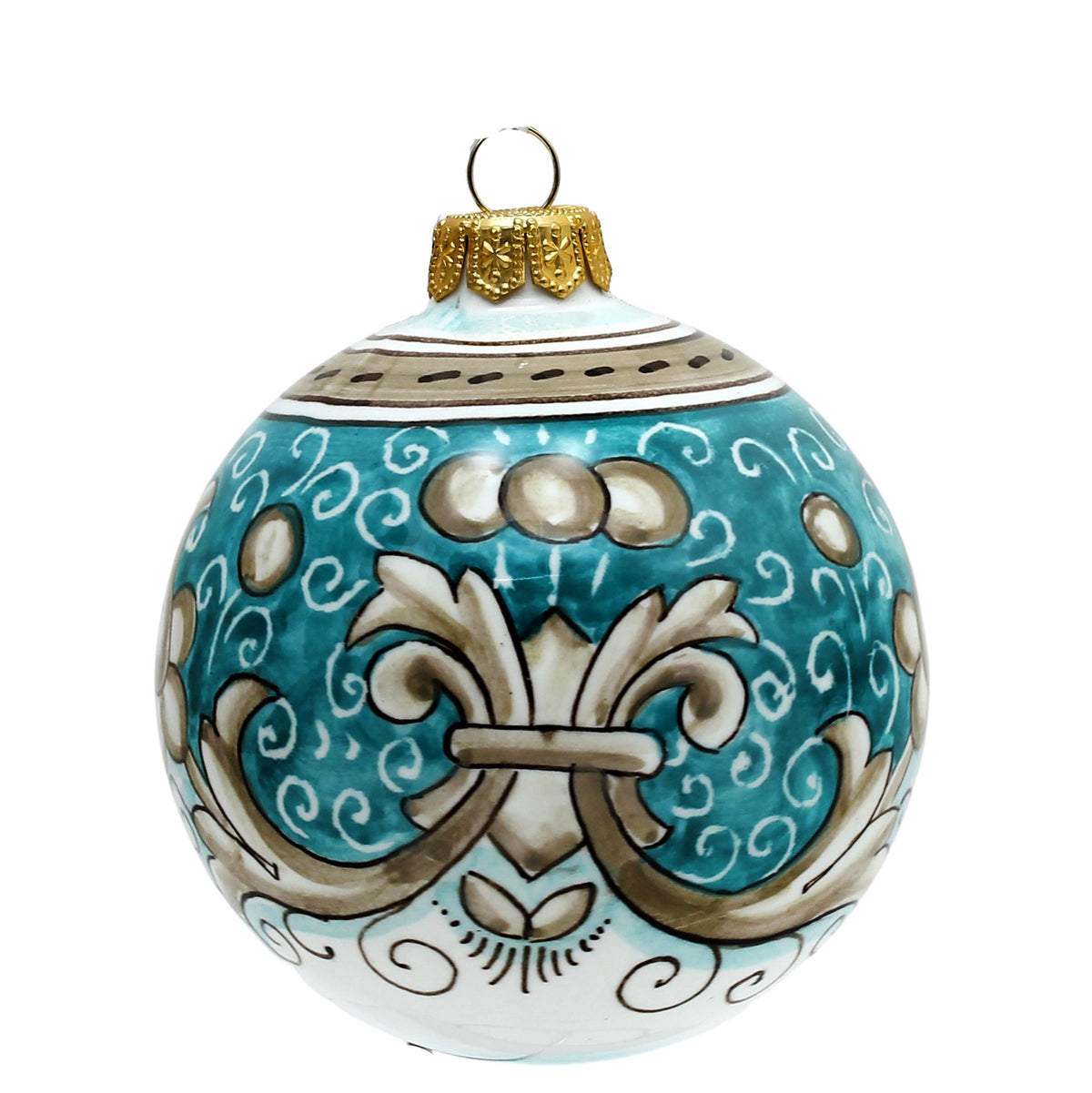 CHRISTMAS ORNAMENT: Deruta Vario Deluxe Round Ball (3&quot; Ø) -  AQUAMARINE TEAL - artisticaitalian.com