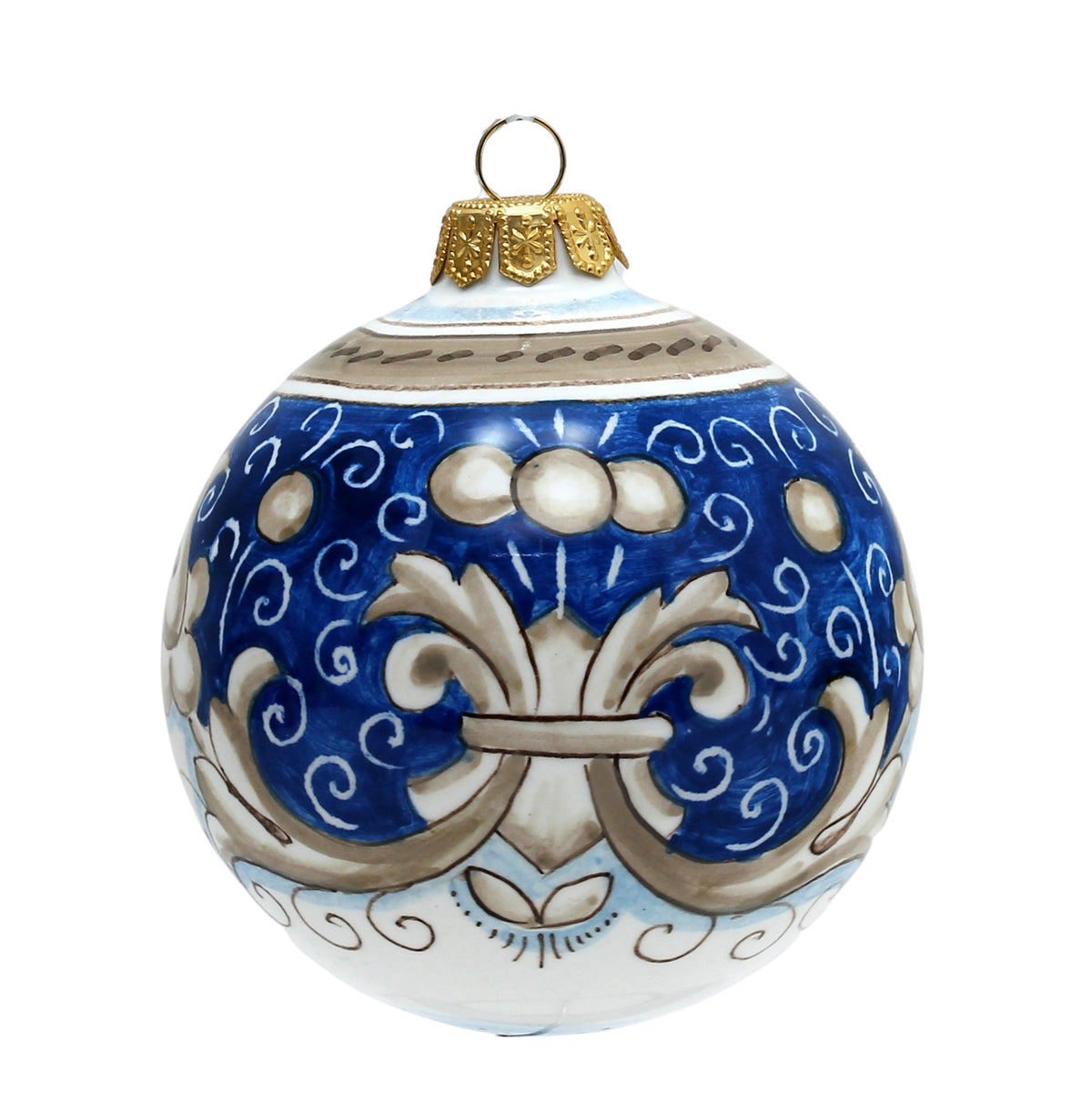 CHRISTMAS ORNAMENT: Deruta Vario Deluxe Round Ball  (3&quot; Ø) - BLUE ANTICO - artisticaitalian.com