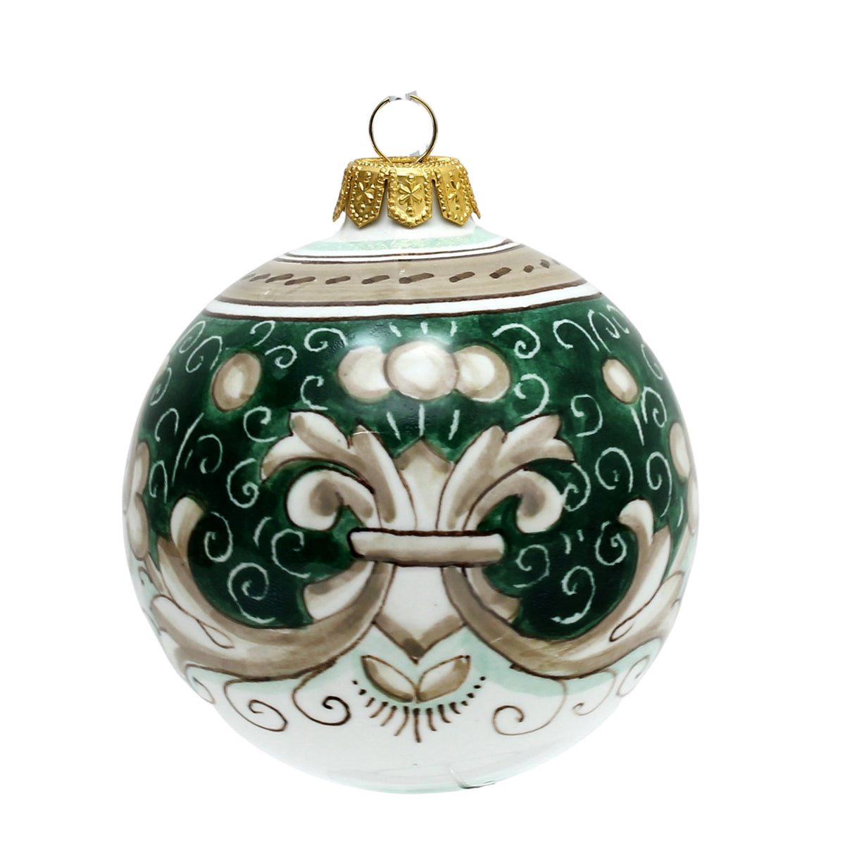 CHRISTMAS ORNAMENT: Deruta Vario Deluxe Round Ball (3&quot; Ø) -  SAGE GREEN - artisticaitalian.com