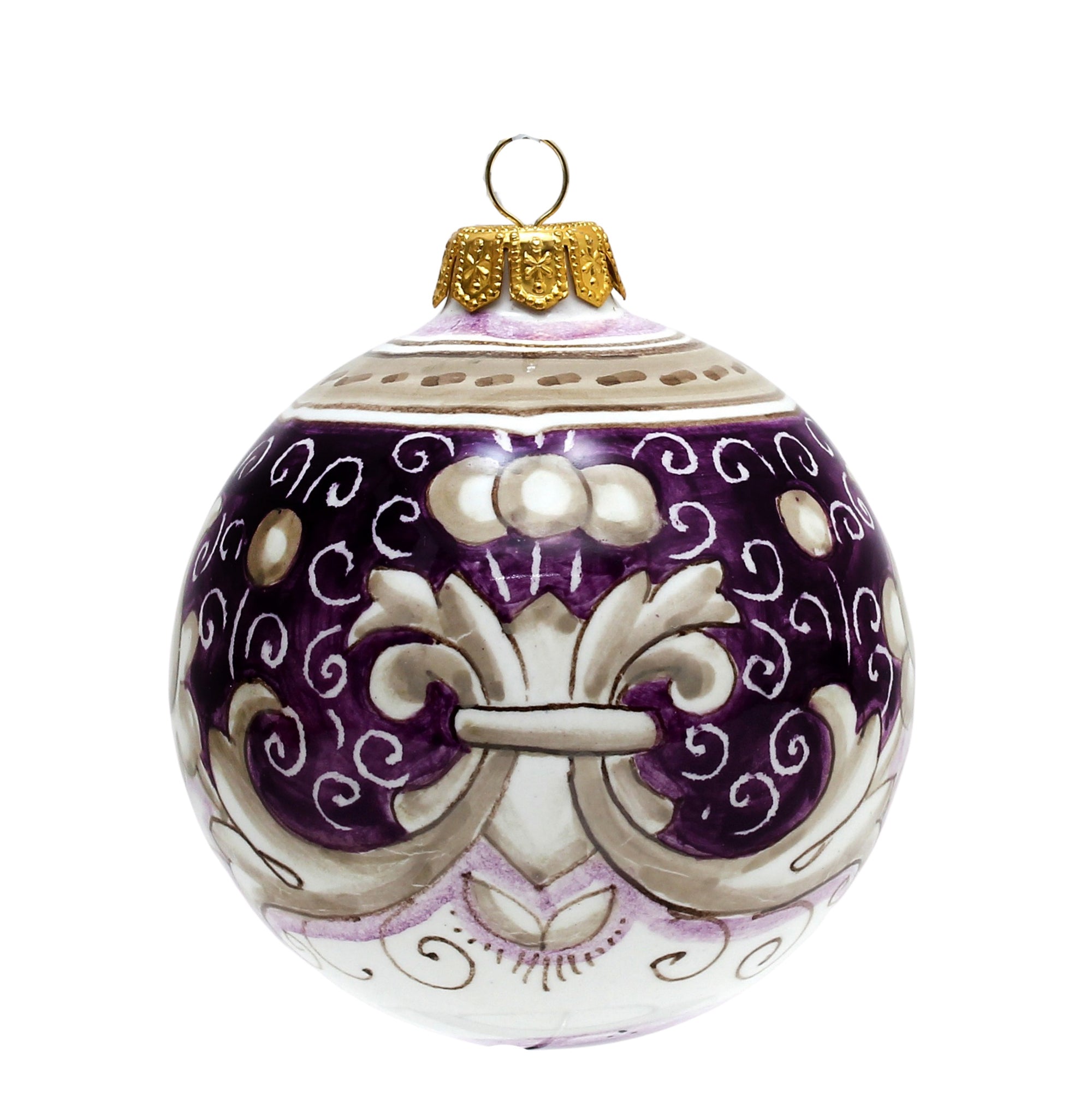 CHRISTMAS ORNAMENT: Deruta Vario Deluxe Round Ball  (3" Ø) - PURPLE RUBINO - artisticaitalian.com