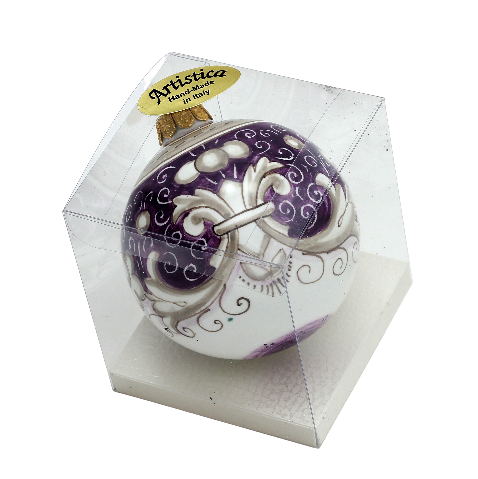 CHRISTMAS ORNAMENT: Deruta Vario Deluxe Round Ball  (3" Ø) - PURPLE RUBINO - artisticaitalian.com