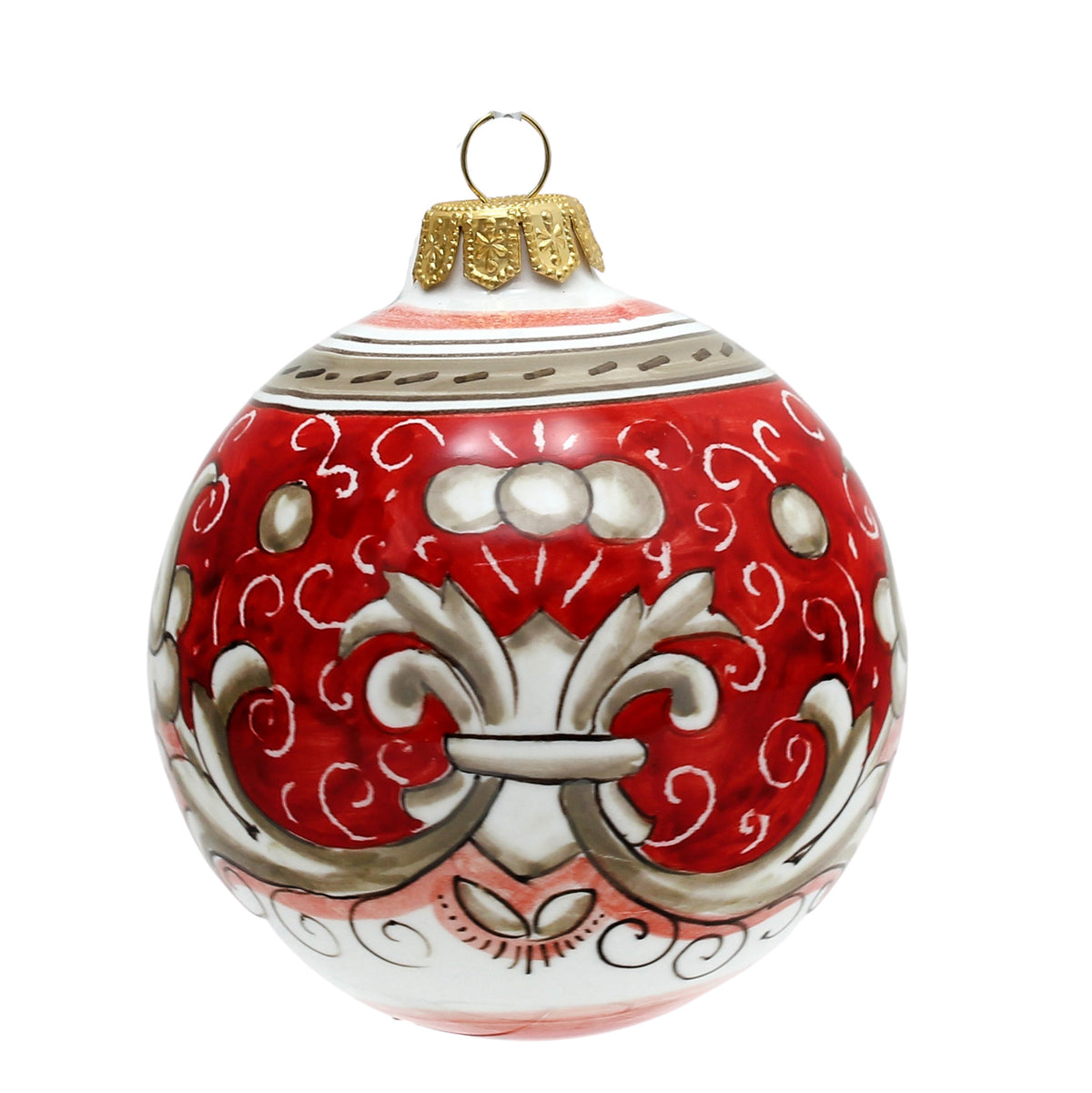 CHRISTMAS ORNAMENT: Deruta Vario Deluxe Round Ball (3&quot; Ø) - CORAL RED - artisticaitalian.com