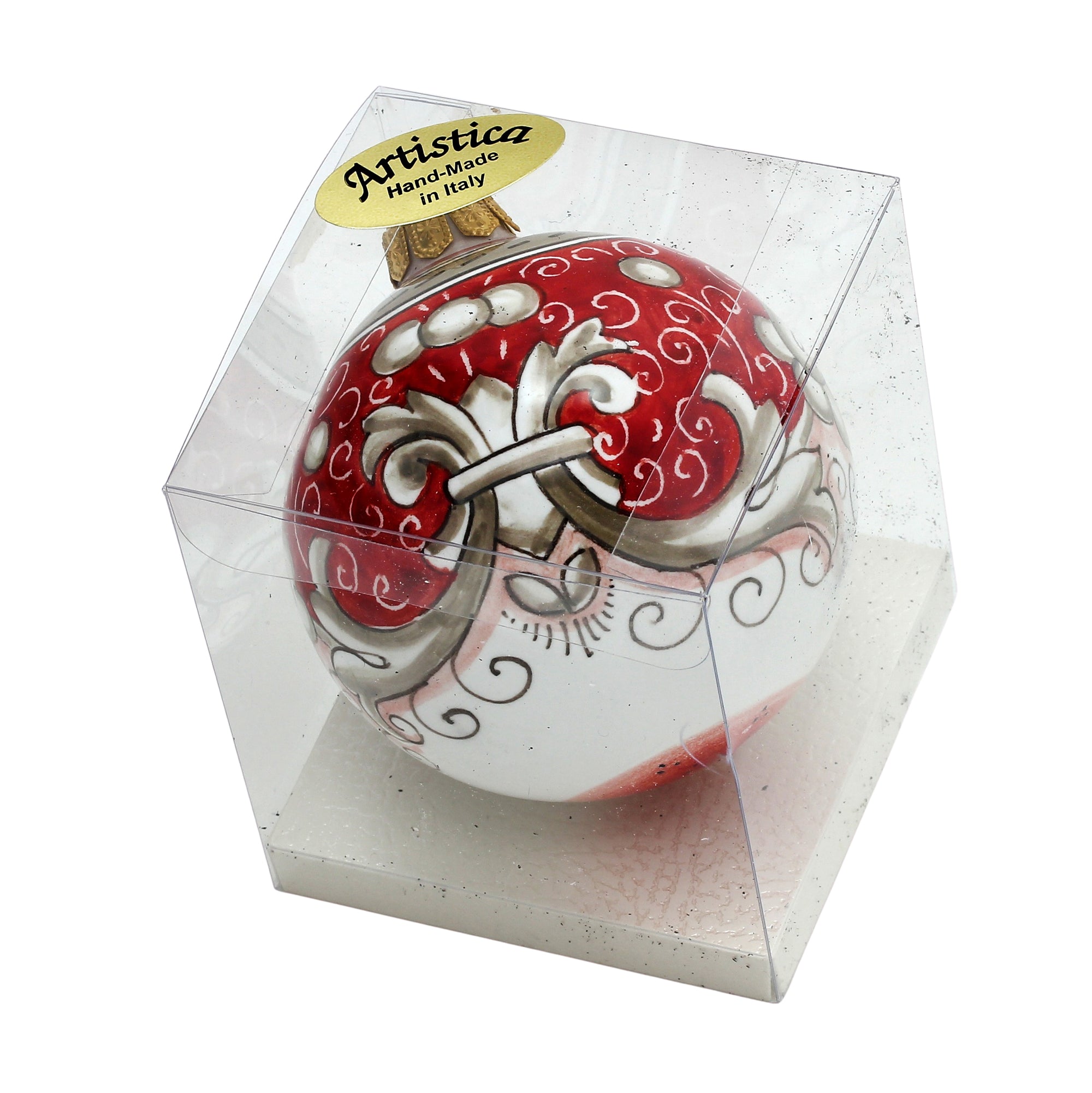 CHRISTMAS ORNAMENT: Deruta Vario Deluxe Round Ball (3" Ø) - CORAL RED - artisticaitalian.com